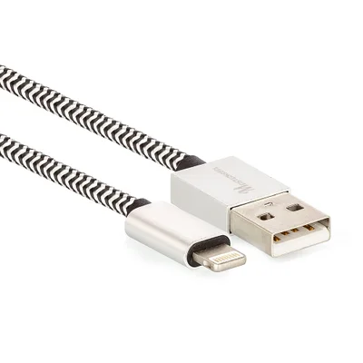 Cabo Lightning Para Usb Revestido Com Tecido Trançado Em Nylon Preto 2 Metros