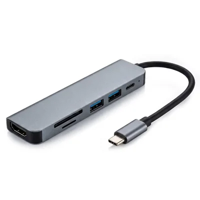 Hub Usb 6 Em 1 - HDMI, Usb-c, Usb 3.0, Cartão Sd, Micro Sd