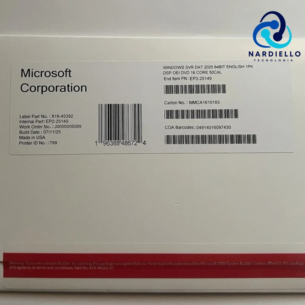 Imagem 4 de 5 do produto Windows Server 2025 Datacenter 16 Core - Licença COEM  - Licença Mídia física 64bits (Produto Físico)