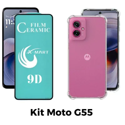 Kit Capa Transparente + Película De Cerâmica Para Motorola Moto G55