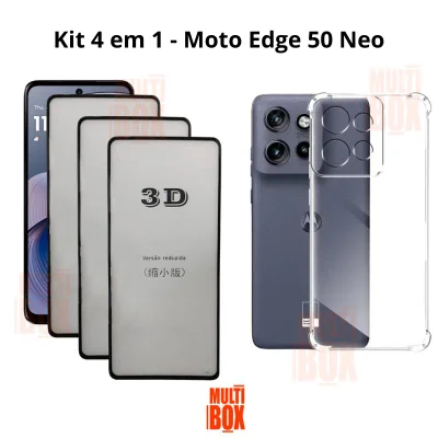 Kit 3un Película 3d De Vidro + Capa Anti Impactos Para Moto Edge50 Neo 5g