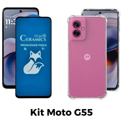 Kit Capa Transparente + Película Fosca Privacidade Para Motorola Moto G55