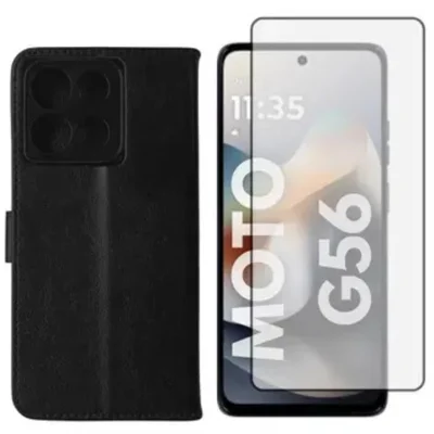Capinha Capa Carteira Para Moto G56 5g + Película Frontal 3d Vidro Temperado