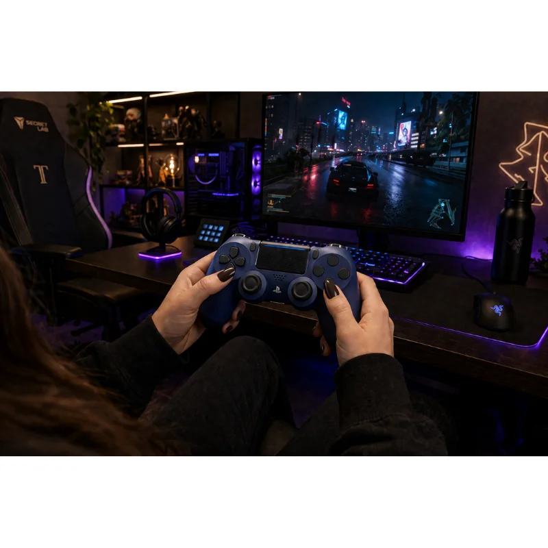 Controle Sem Fio Compatível Com Play4 Ps4 Playstation 4 / Slim / Pro / PC E Smart Tvs Samsung Azul Escuro Controle Sem Fio Compatível Com Play4 Ps4 Playstation 4 / Slim / Pro / PC E Smart Tvs Samsung Azul Escuro