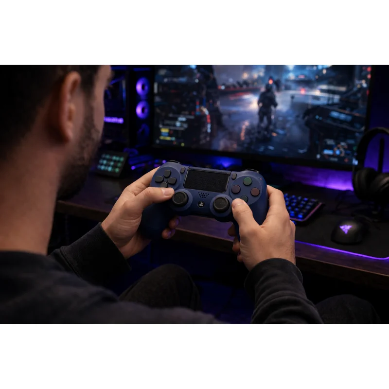 Controle Sem Fio Compatível Com Play4 Ps4 Playstation 4 / Slim / Pro / PC E Smart Tvs Samsung Azul Escuro Controle Sem Fio Compatível Com Play4 Ps4 Playstation 4 / Slim / Pro / PC E Smart Tvs Samsung Azul Escuro