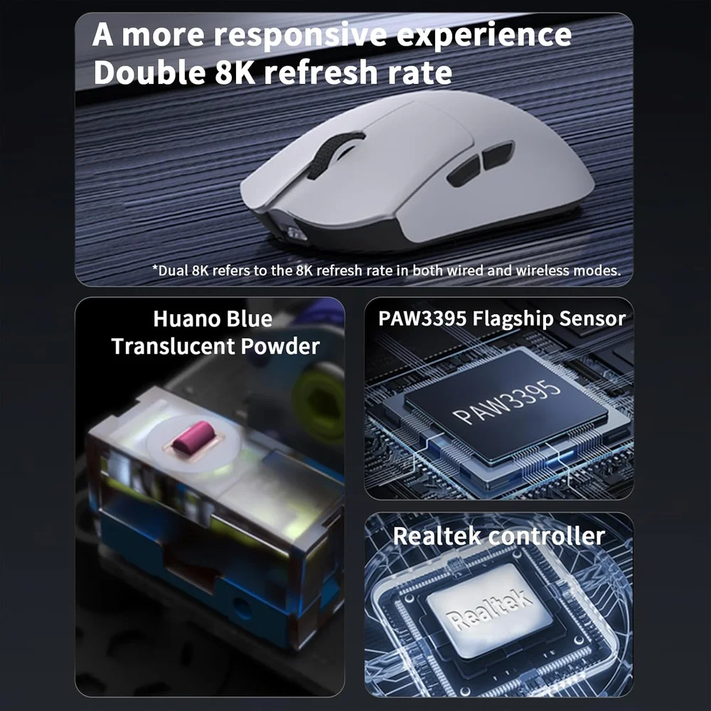 Imagem 5 de 5 do produto Mouse Gamer Sem Fio Darmoshark M3v2 8000hz, Tri-mode, 26.000 Dpi, Sensor Óptico Paw3395, 58g – Branco