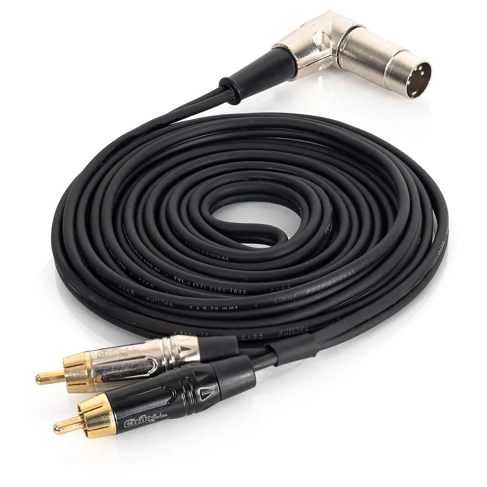 Imagem 2 de 2 do produto Cabo Midi Din 90º Profissional Para 2 Rca Pontas Metálicas 8 Metros 8 Mt