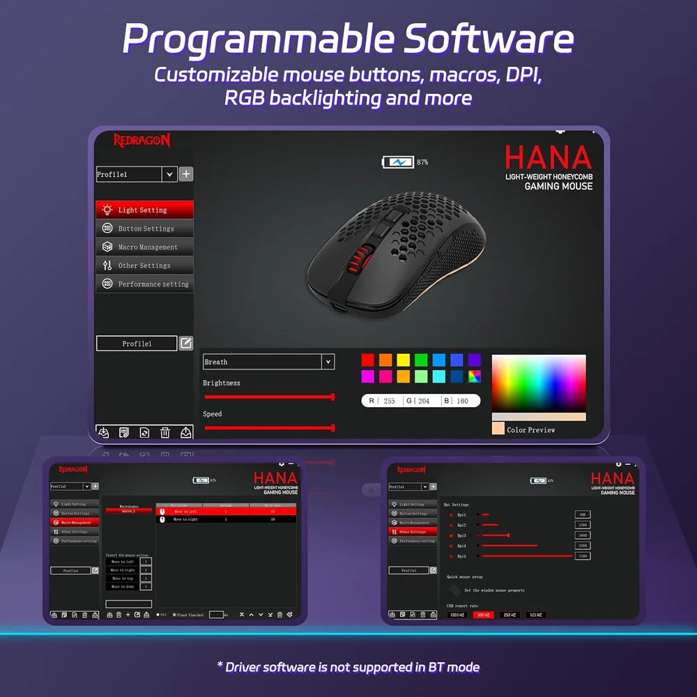 Mouse Gamer Redragon Hana Sem Fio RGB Preto Sensor 7200 Dpi Mouse Gamer Redragon Hana Sem Fio RGB Preto Sensor 7200 Dpi