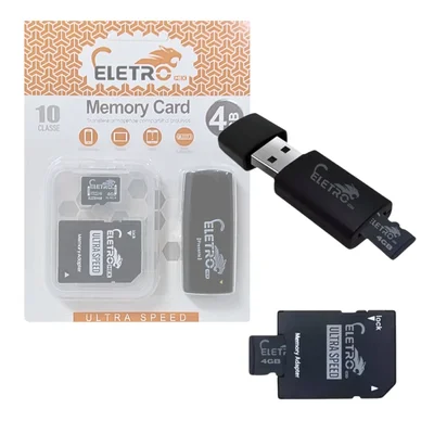 Cartão De Memória 4gb Pen Drive 3 Em 1 Classe 10 Eletromex El-mc-4