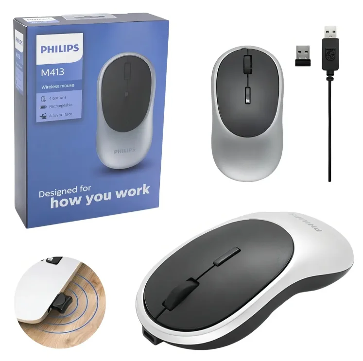 Imagem 2 de 5 do produto Mouse Sem Fio Recarregável Philips 400 Series Spk7413 Silver