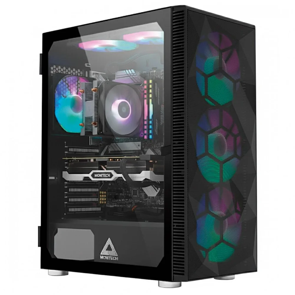 Gabinete Gamer Montech X3 Mesh, Mid Tower, Black, Atx, Com 6 Fans Rainbow, Vidro Temperado, X3 Mesh (b)