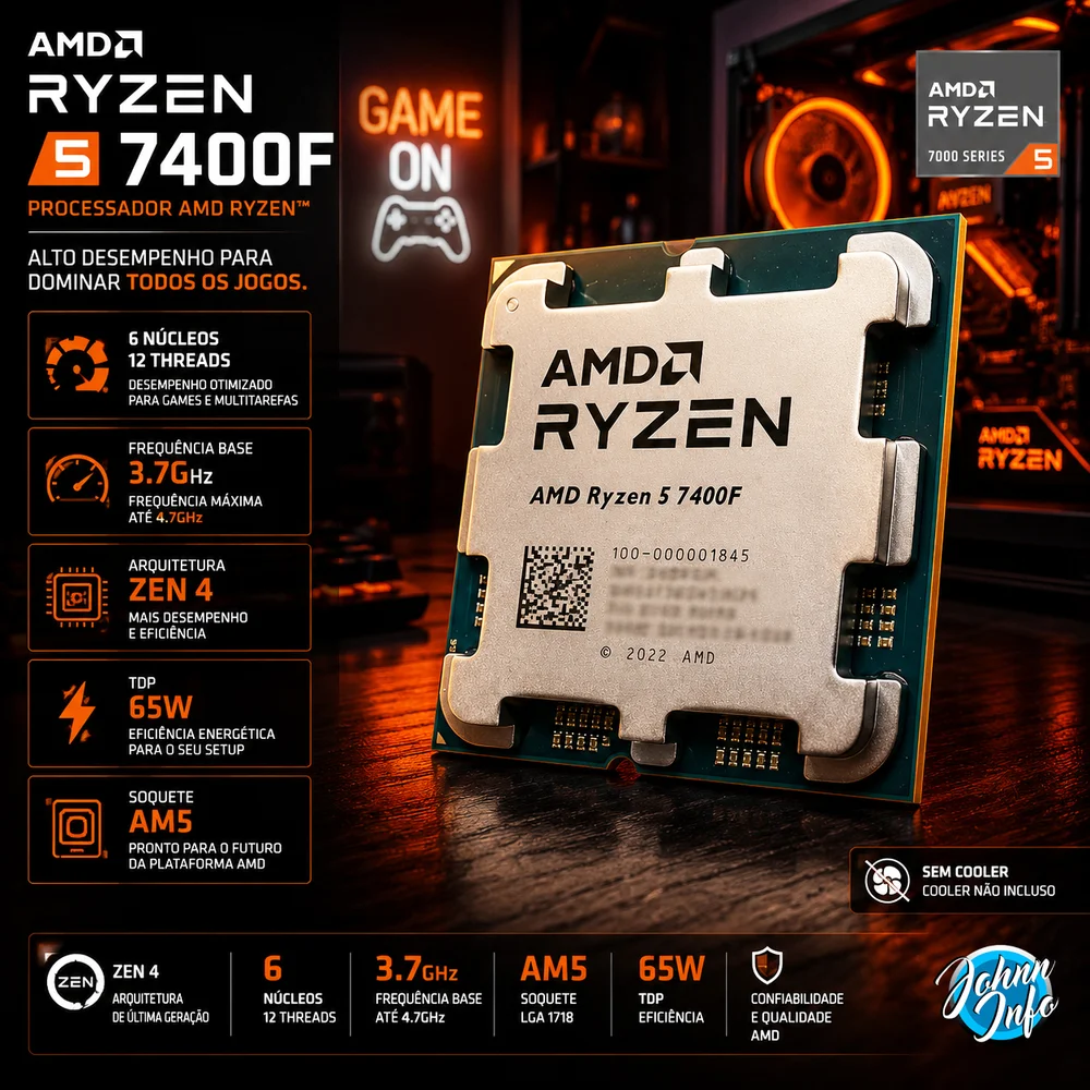Processador Amd Am5 Ryzen 5 7400f 3,7ghz, 6/12, Oem, Sem Cooler Processador Amd Am5 Ryzen 5 7400f 3,7ghz, 6/12, Oem, Sem Cooler