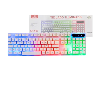 Teclado Gamer Branco Semi Mecânico LED RGB Kapbom Ka-667