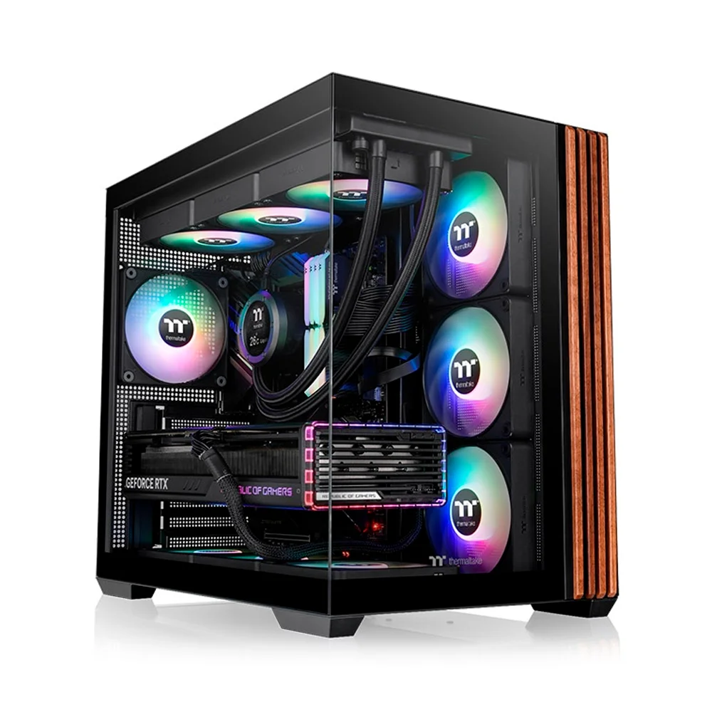 Gabinete Gamer Thermaltake View 380 Wood Style Mid Tower Atx Com 4 Fans ARGB Preto