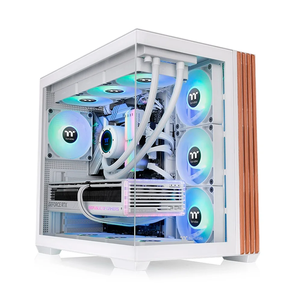 Gabinete Gamer Thermaltake View 380 Wood Style Mid Tower Atx Com 4 Fans ARGB Branco