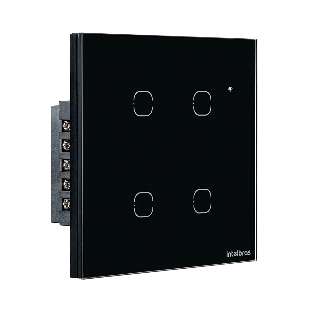 Interruptor Inteligente Wi-fi Touch 4 Teclas Preto Eiw 1004 Intelbras Interruptor Touch Inteligente 4 Teclas Eiw 1004 Intelbras Preto