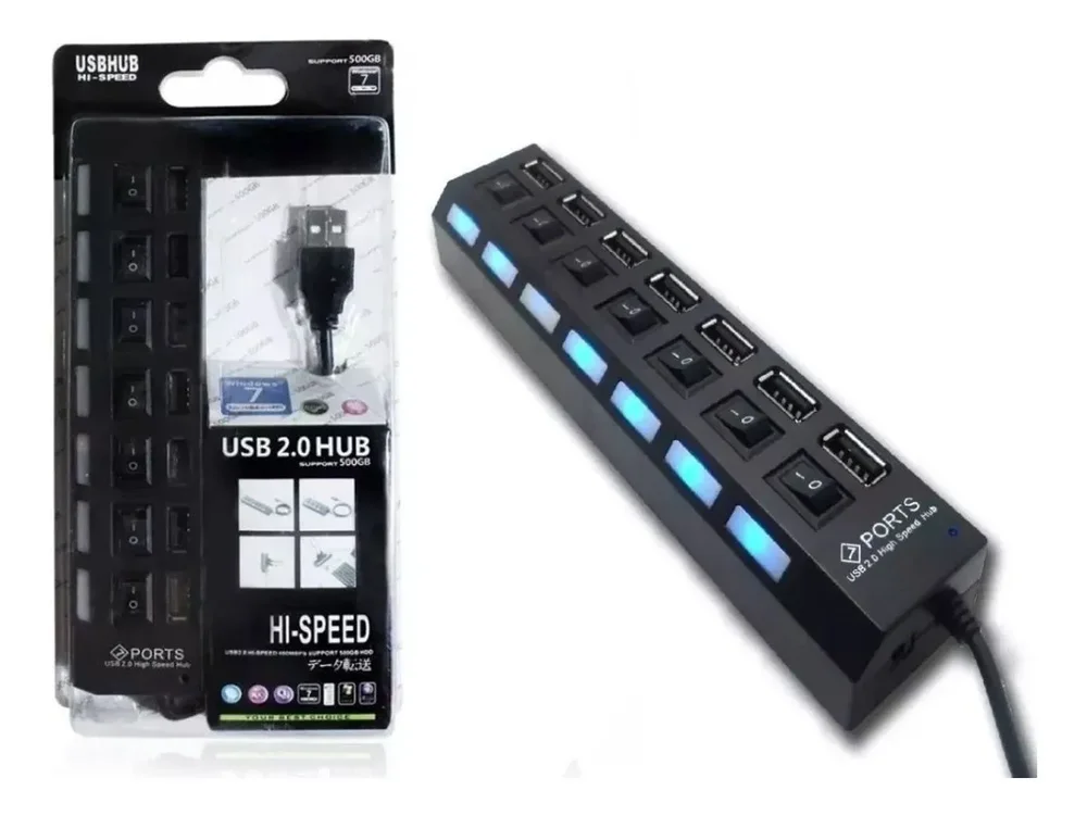 Imagem 2 de 4 do produto Hub Usb 7 Portas 2.0 Hd Extensor Pen Drive Hd
