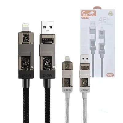 Cabo De Dados 4 Em 1 (usb/tpc/lightning ) Pd 27w / 240w De 1,20 Metros Eletromex El-3140
