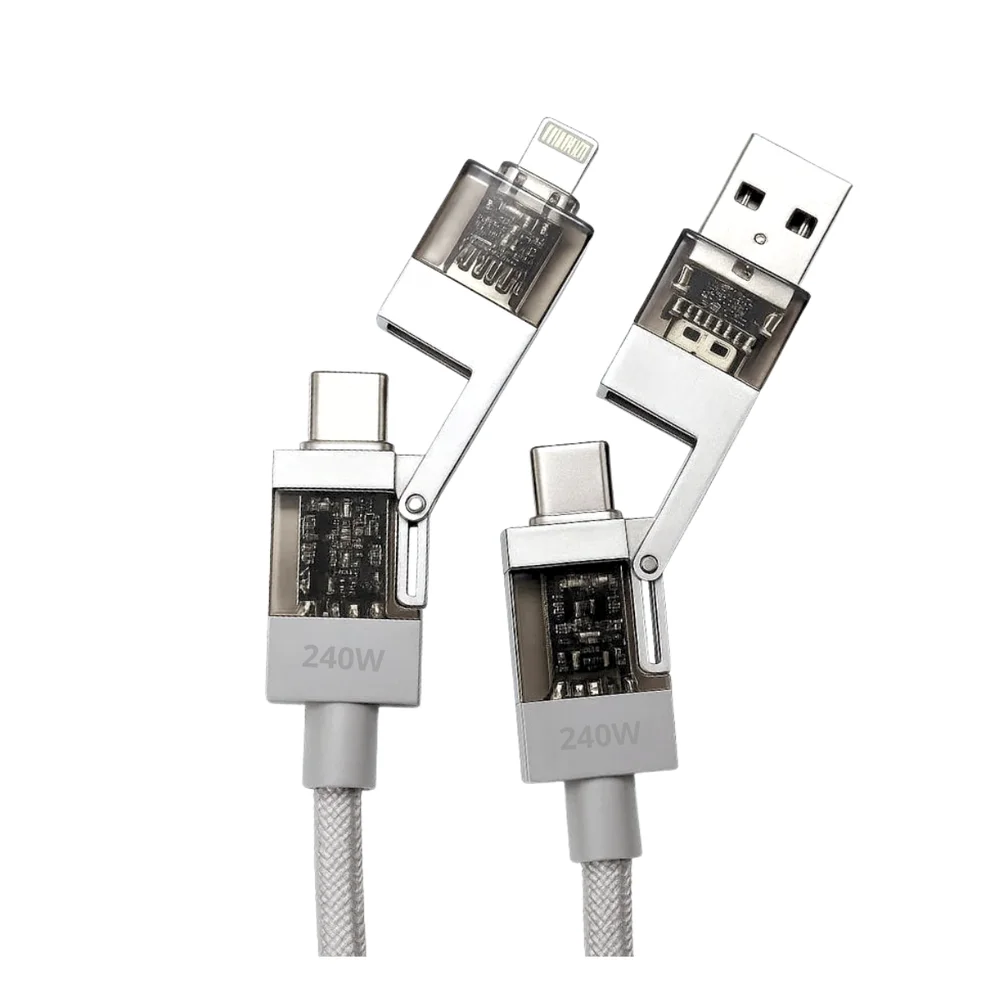 Imagem 2 de 5 do produto Cabo De Dados 4 Em 1 (usb/tpc/lightning ) Pd 27w / 240w De 1,20 Metros Eletromex El-3140