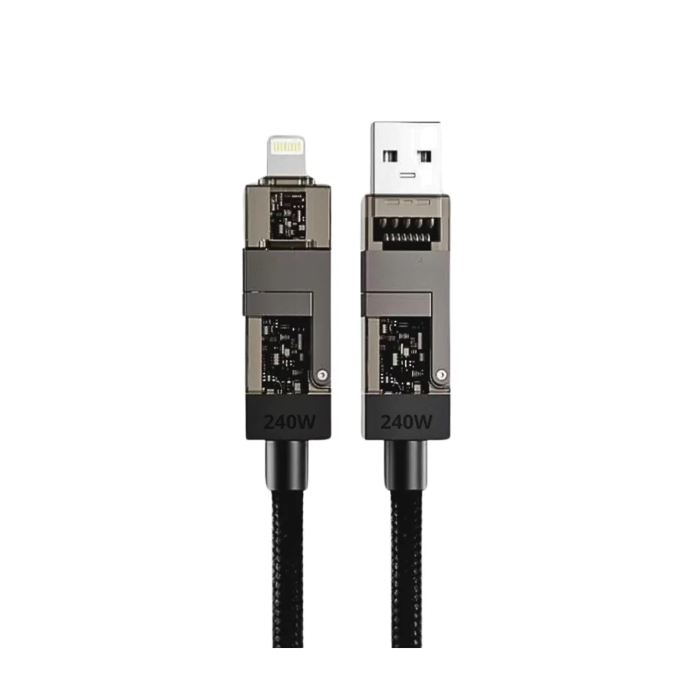 Imagem 5 de 5 do produto Cabo De Dados 4 Em 1 (usb/tpc/lightning ) Pd 27w / 240w De 1,20 Metros Eletromex El-3140