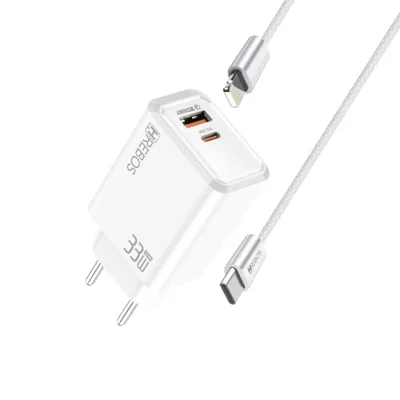 Carregador De 33w Fluxion C. Com Entrada Usb E Tipo C Compat. Com Cabo Type-c X Lightning Cor Branco