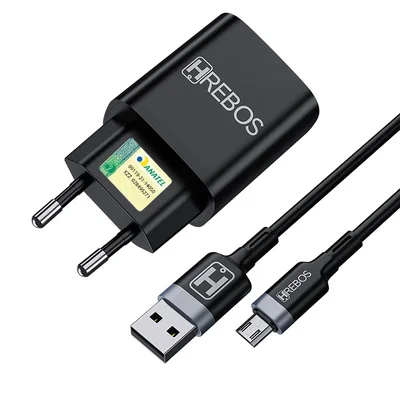 Kit Carregador Turbo 18w Saidas Usb + Cabo Micro Usb V8 Hrebos Hs-183 V Cor Preto