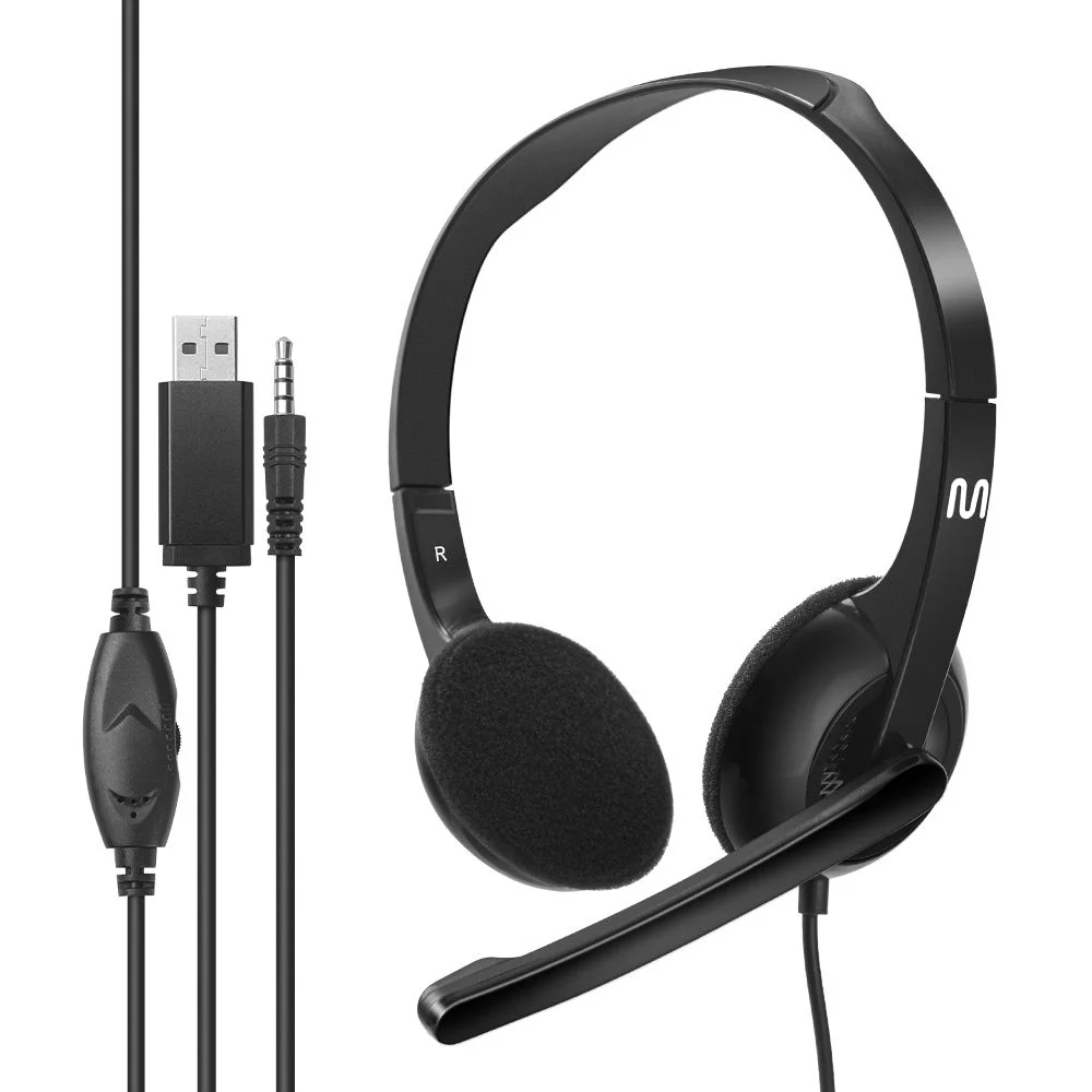 Imagem 2 de 4 do produto Headset Com Fio Hf250 Cabo De 150cm P3 Com Adaptador Usb Com Controle De Volume Integrado - Ph467