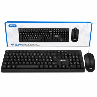 Teclado e Mouse USB Com Fio Preto ABNT2 Plug Play Knup KP-TE149