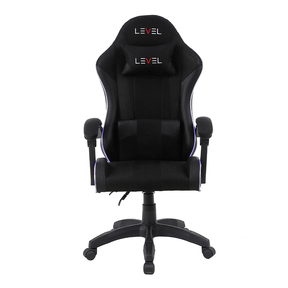 Cadeira Gamer Level, Com RGB, Reclinável, Suporta Até 100kg, Ergonômica, Com Ajuste De Altura, Apoios Lombar E Cervical, Preta - Lv-c01dn