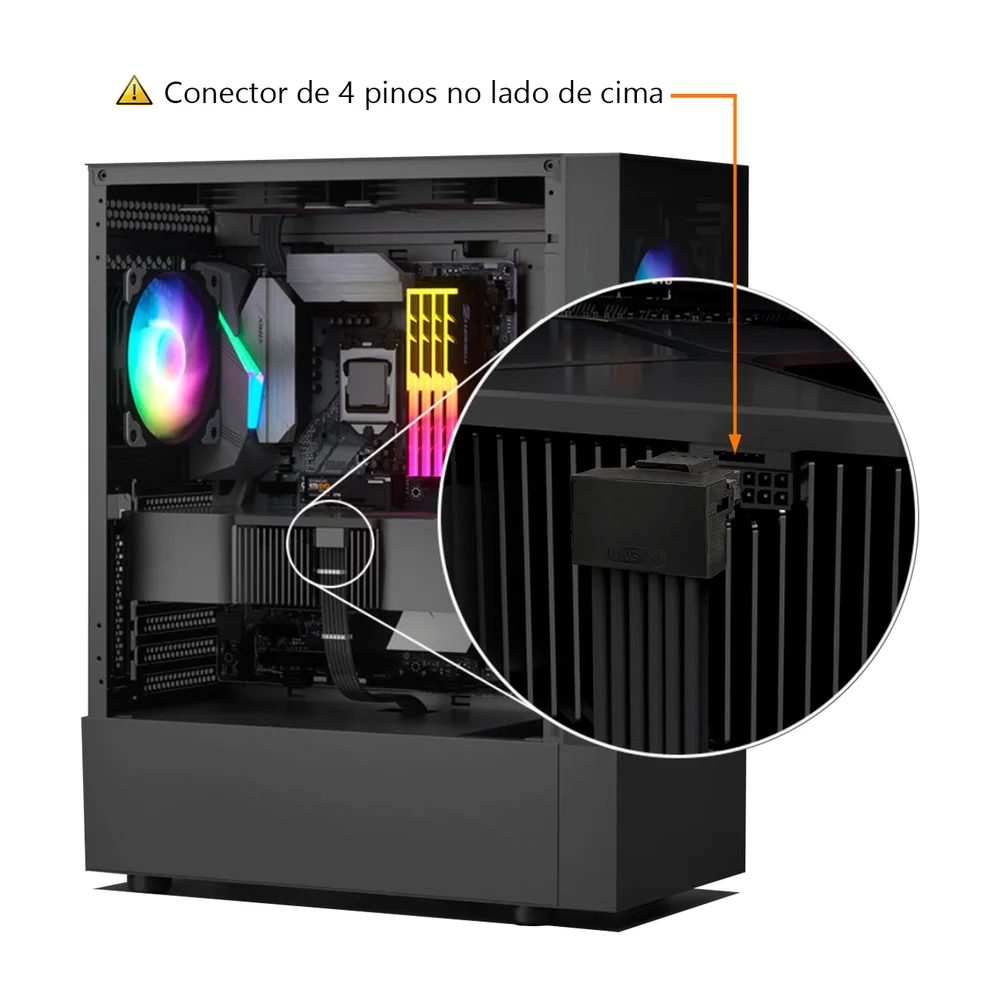 Imagem 3 de 4 do produto Cabo de Extensão Pci-e 5.0 para Placa De Vídeo 16 Pinos (GPU), Curvo 90 Graus, Tipo 12VHPWR, Preto, 4 Pinos (lado de cima)