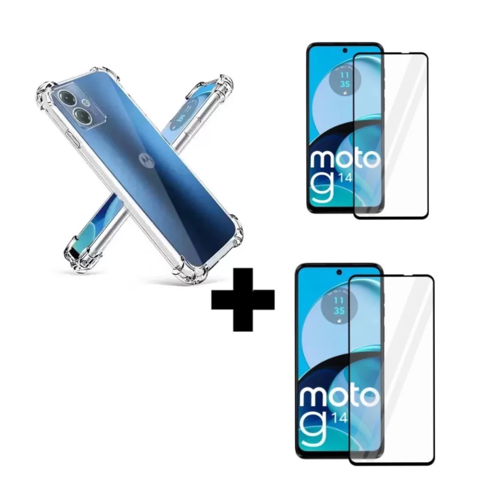 Imagem 4 de 5 do produto 2un Película 3d De Vidro + 1  Capinha Anti Impacto Para Moto G14 Transparente