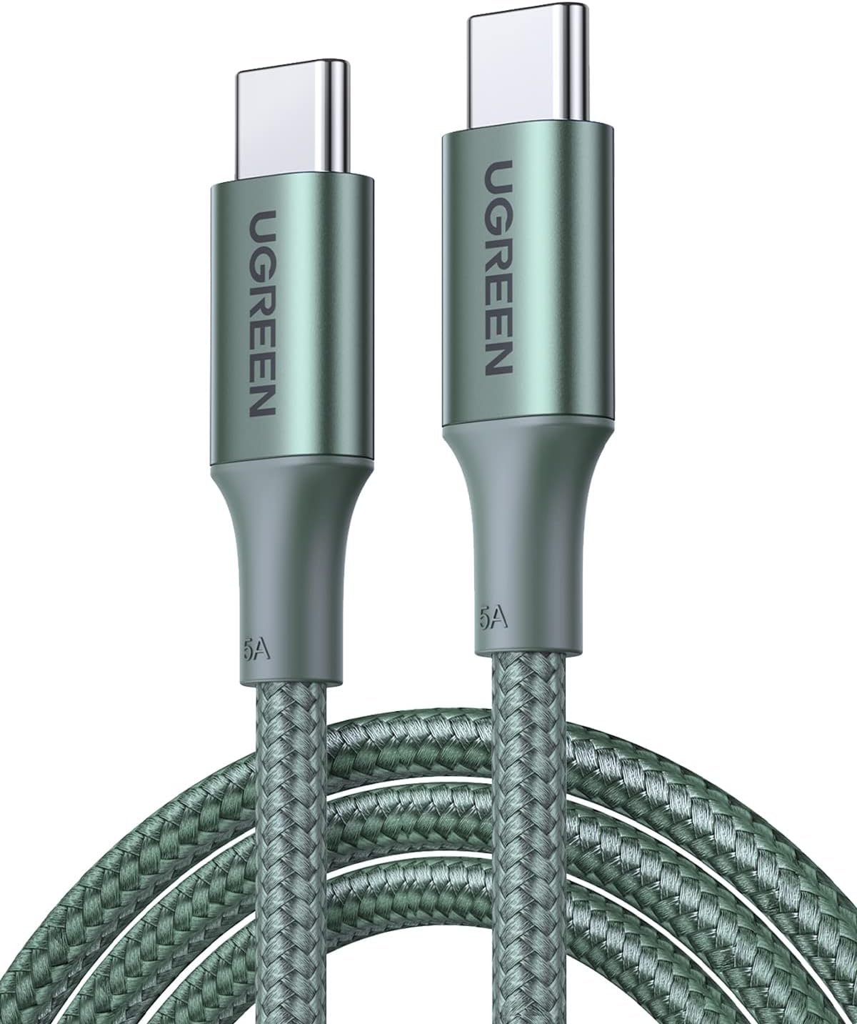 Cabo Usb Tipo C Ugreen 100w 20v 5a (2m, Verde) Compatível Iphone 17 16 15 Pro Max Plus Air Galaxy S25 S24 S23 Ultra Tab S11, Etc.