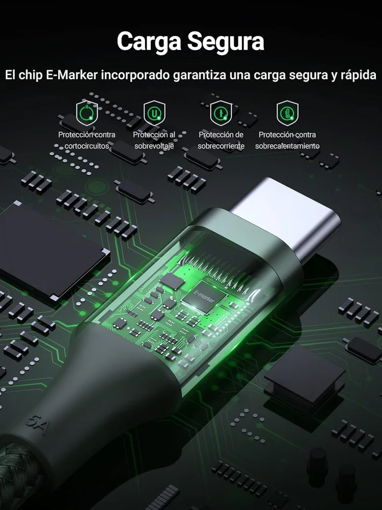 Imagem 5 de 5 do produto Cabo Usb Tipo C Ugreen 100w 20v 5a (2m, Verde) Compatível Iphone 17 16 15 Pro Max Plus Air Galaxy S25 S24 S23 Ultra Tab S11, Etc.