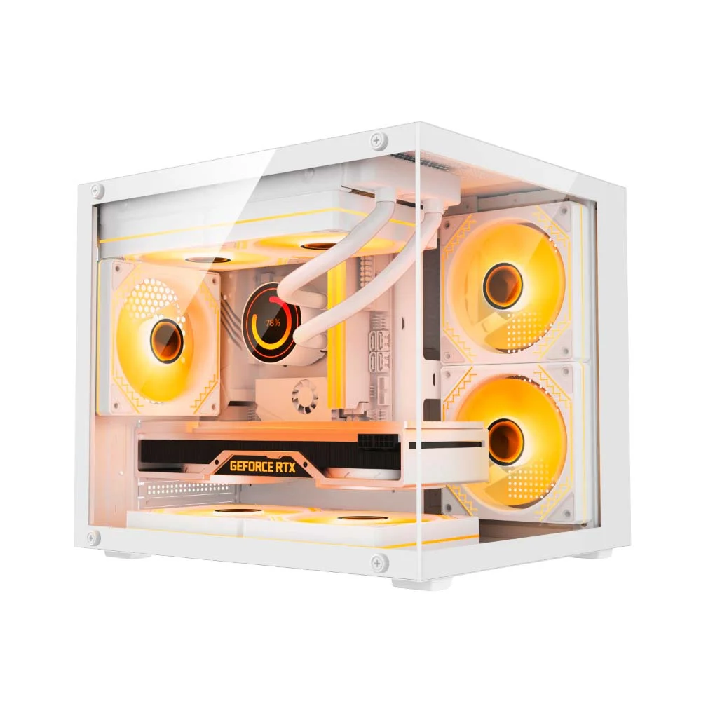 Gabinete Gamer Duex Aquario, Mid-tower, Lateral E Frontal De Vidro, Branco, 3x Fans ARGB - Dxga325wh
