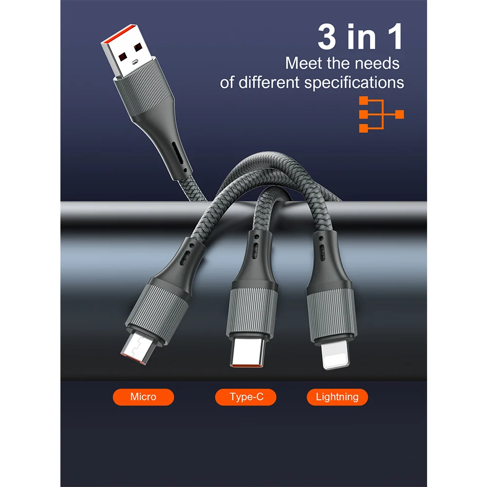 Imagem 4 de 5 do produto Cabo Usb Ldnio 3 Em 1 100w Usb C Microusb Lightning 1.2m