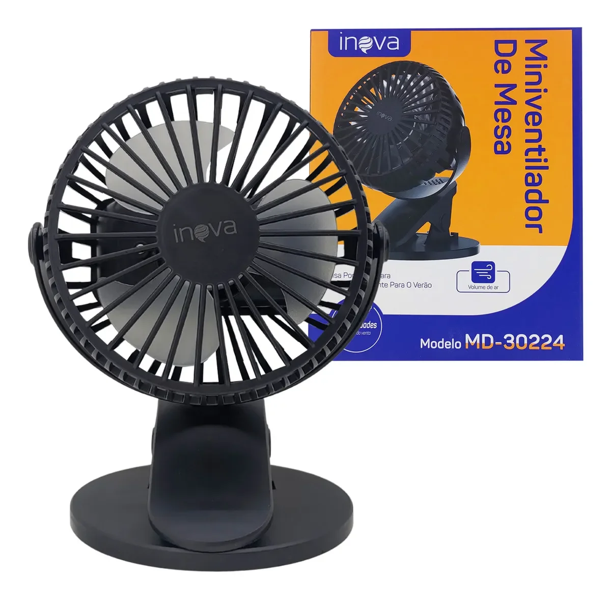 Mini Ventilador Portátil 3 Velocidades Base Com Presilha Cor Preto