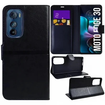 Capa Capinha Carteira Estojo Flip Preta Para Moto Edge 30 Xt2203