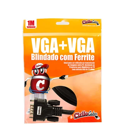 Cabo Vga Blindado Com Ferrite, 1 Metro - Cirilo Cabos