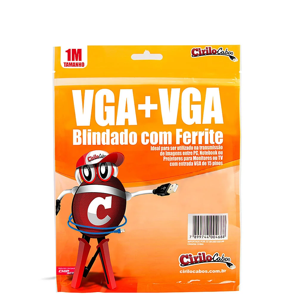 Imagem 3 de 3 do produto Cabo Vga Blindado Com Ferrite, 1 Metro - Cirilo Cabos