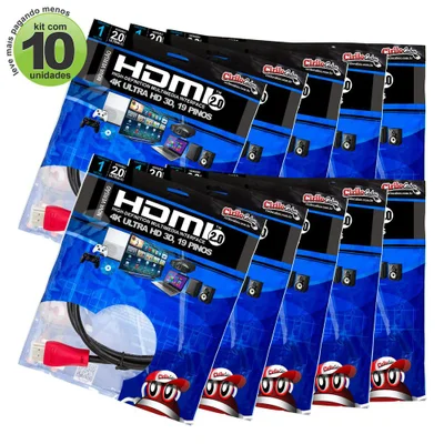 Kit Com 10 Cabos HDMI 2.0 Premium Ultra Hd 4k, Cirilo Cabos - 1m