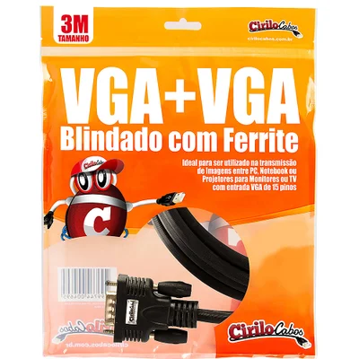 Cabo Vga Blindado Com Ferrite, 3 Metros - Cirilo Cabos