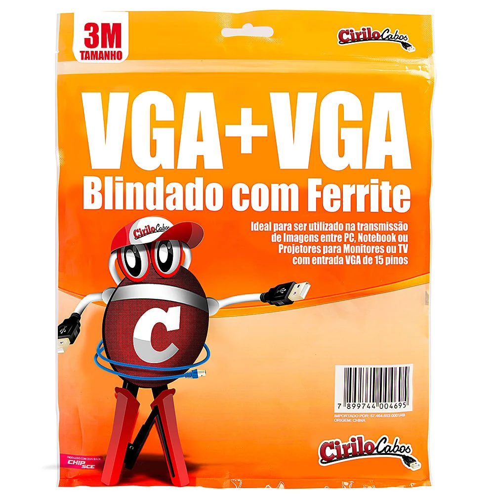 Imagem 3 de 3 do produto Cabo Vga Blindado Com Ferrite, 3 Metros - Cirilo Cabos