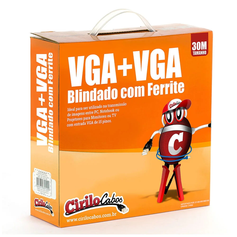 Imagem 3 de 3 do produto Cabo Vga Blindado Com Ferrite, 30 Metros - Cirilo Cabos