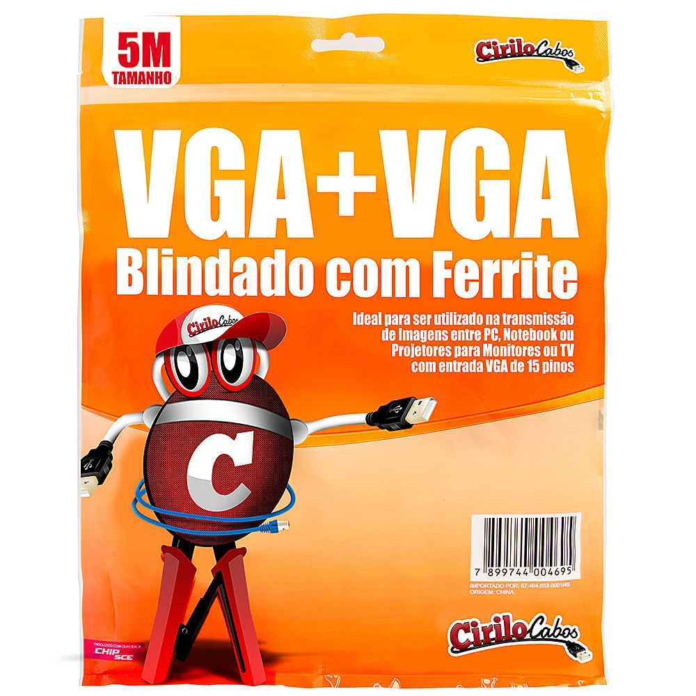 Imagem 3 de 3 do produto Cabo Vga Blindado Com Ferrite, 5 Metros - Cirilo Cabos