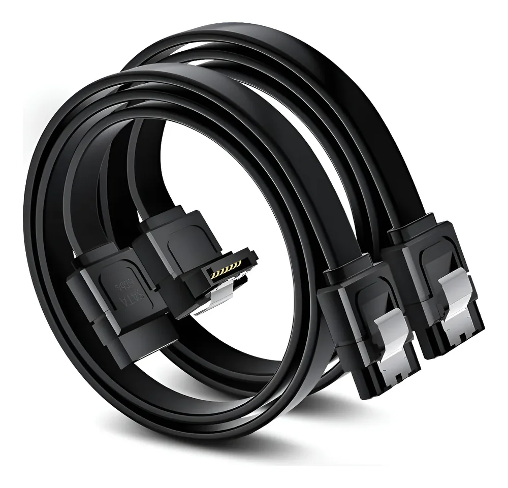 Kit 2 Unid Cabo Sata Iii 6gb/s 90° Preto Com Trava – Conexão Estável Para Hd E SSD Kit 2 Unid Cabo Sata Iii 6gb/s 90° Preto Com Trava – Conexão Estável Para Hd E SSD