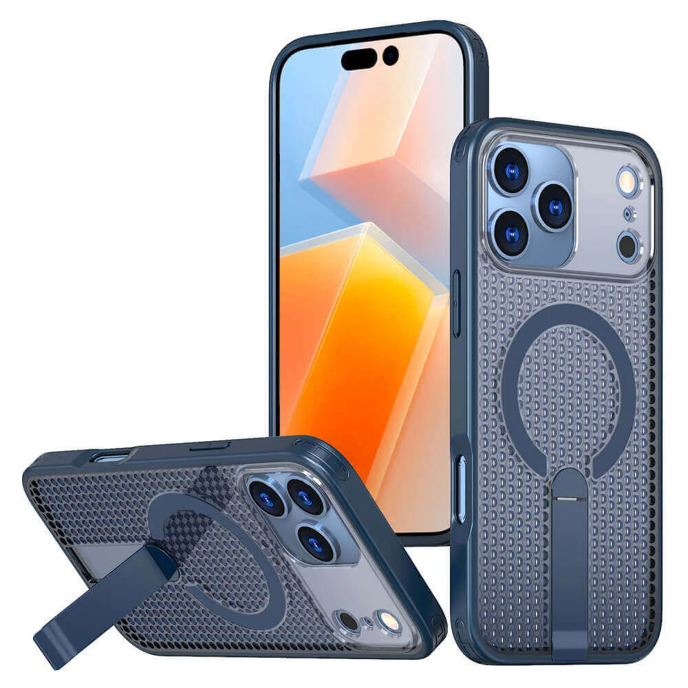 Imagem 4 de 5 do produto Capa Protetora Magnética para o iPhone 17 Pro - Magsafe Compatível, Anti-Aquecimento, Suporte Integrado e Carregamento por Aproximação | Cor: Azul