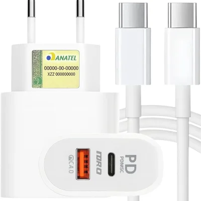 Carregador Turbo 40w Porta Dupla (usb-a + Usb-c) + Cabo Ultra Rápido De 1m Premium®, Compatível Com Iphone 15, 15 Pro, 15 Pro Max, Iphone 16, 16 Pro