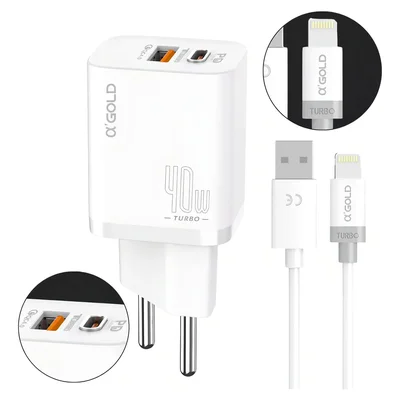 Carregador Turbo Duplo 40w Usb Tipo C Para Iphone 8 X Xr 11 12 13 14 Pro Max