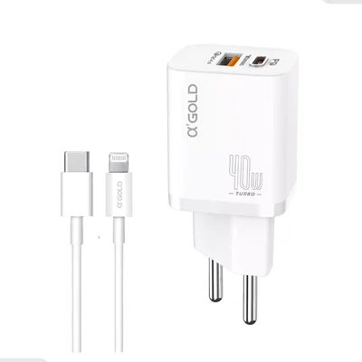 Kit Carregador Turbo 40w Para Iphone: Dupla Entrada Usb/usb Tipo C