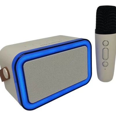 Caixa De Som Microfone De Karaokê Sem Fio Bluetooth Am16 Cor Creme